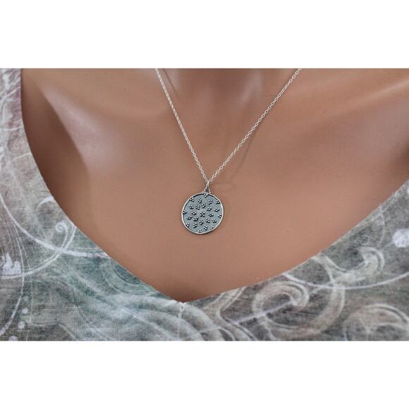 Sterling Silver Granulation Circle Charm Necklace - Picture 2 of 4